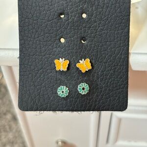 Butterfly and Flower Stud Earrings Set
